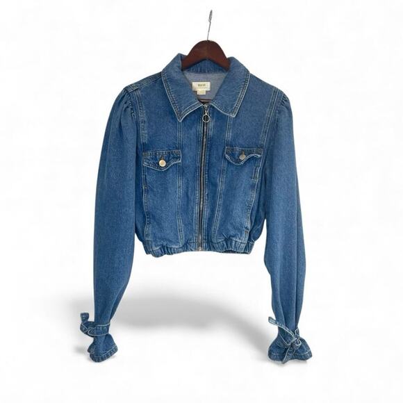 Maeve by Anthropologie Puff Sleeve Cropped Denim Jacket β Size M - Picture 2 of 12